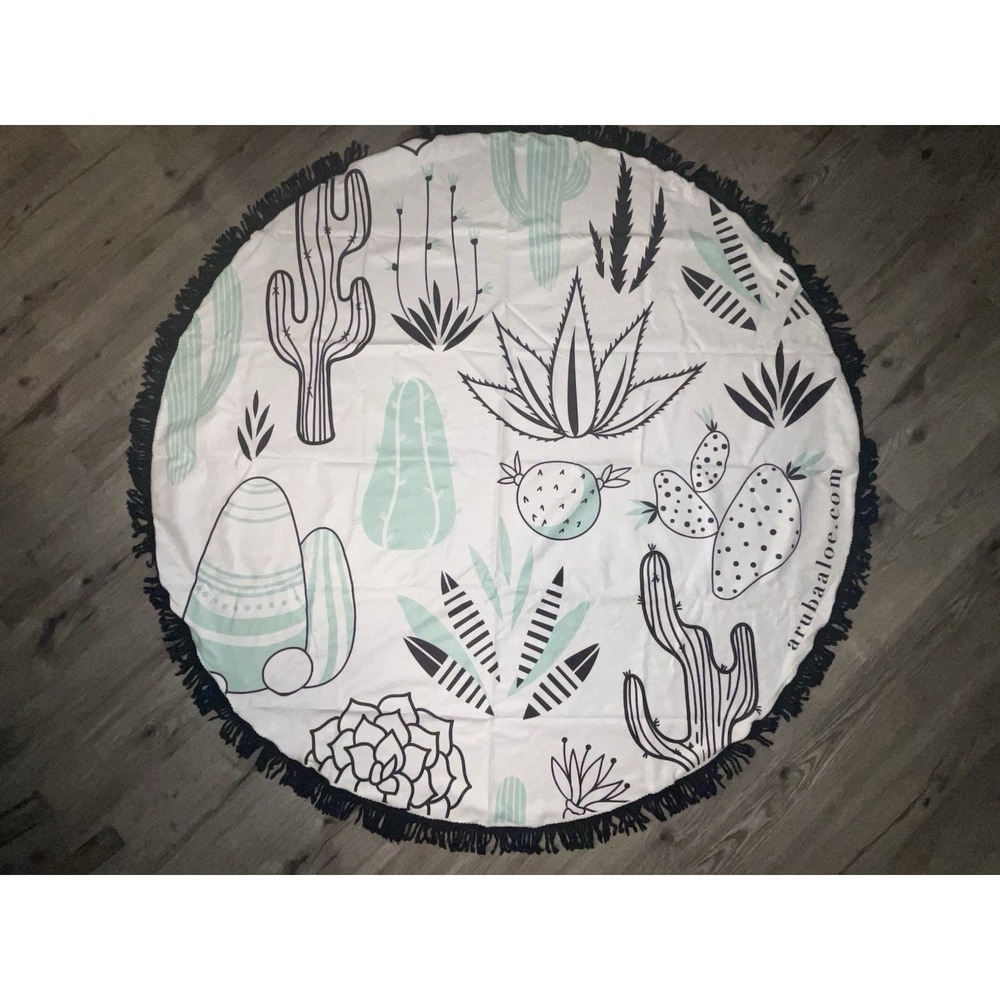 Aruba Aloe Round Beach Towel With Fringe Trim 60"